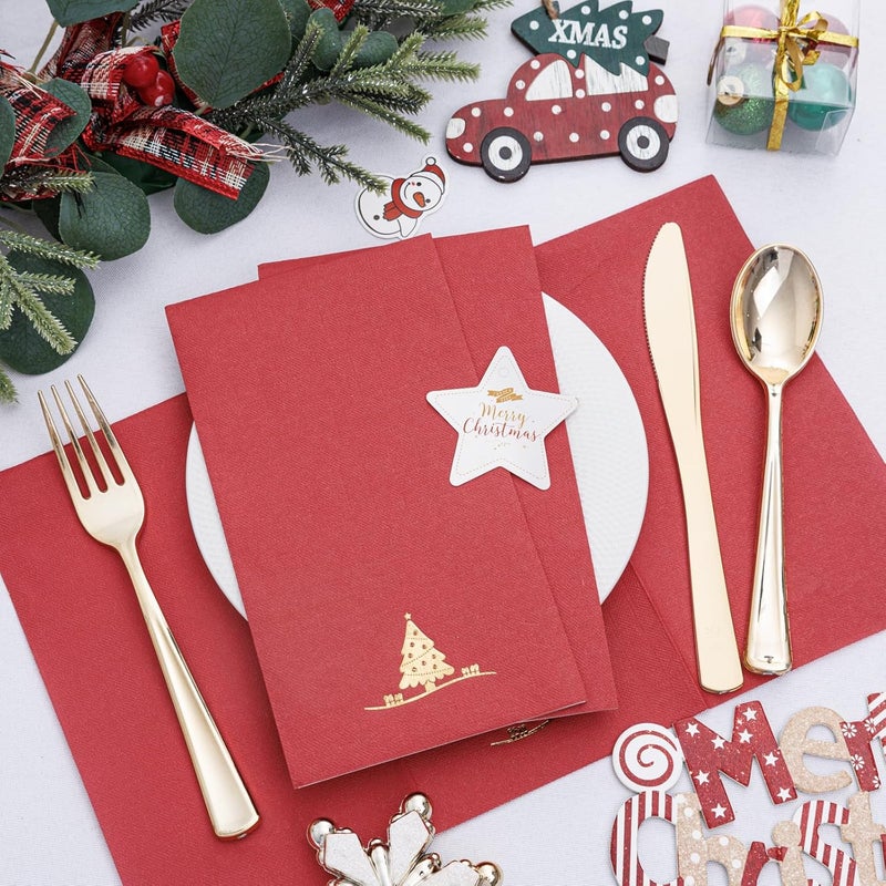 Joyido 200PCS Christmas Napkins Disposable - Heavy Duty Christmas Tree Napkins - Paper Hand Towels - Xmas Red and Gold for Kitchen Bathroom Parties Dinners and Events - Image 3